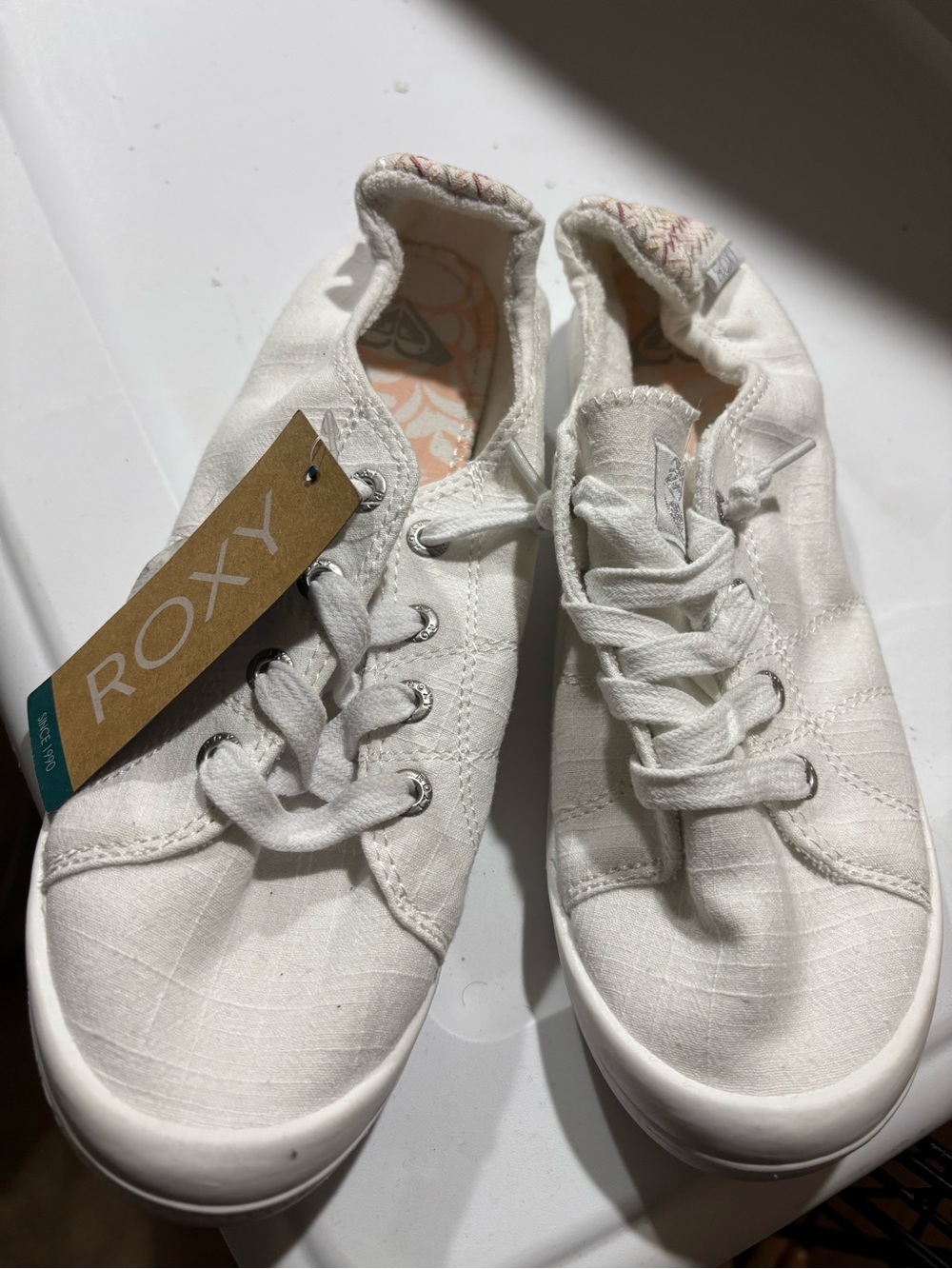Roxy White Canvas Low-Top Sneakers